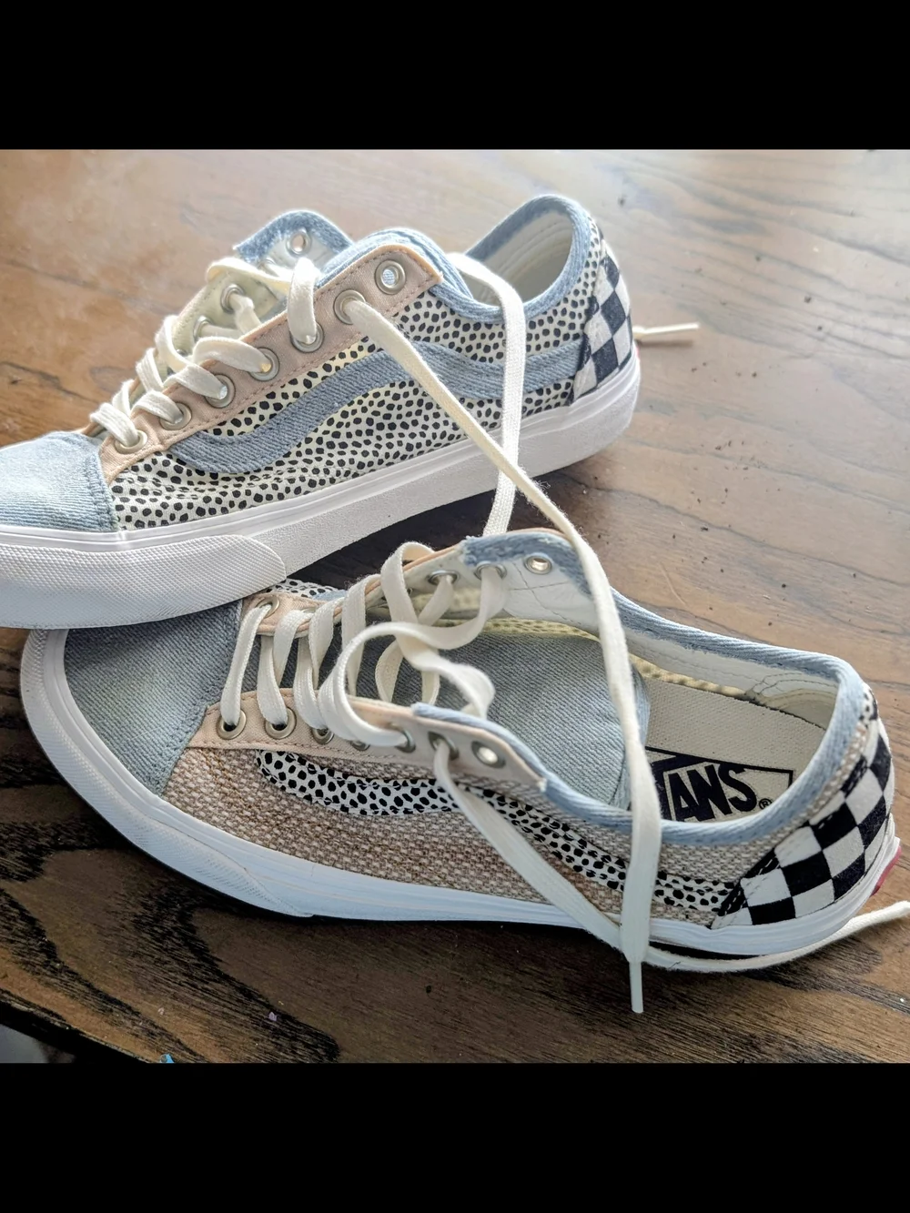 Vans Women's Low Top Mixed-Print Sneakers in Blue & Cream